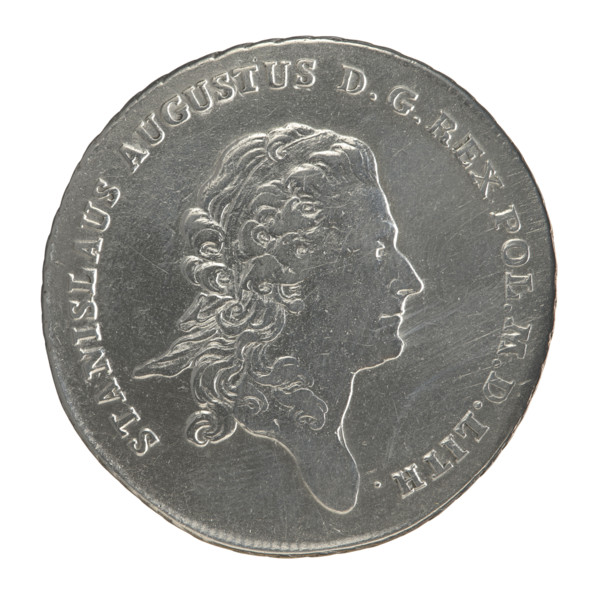 Crown thaler, Mitmaster of the Warsaw Mint Justyn Schröder (1768–1772); obverse: Head of Stanislaw
