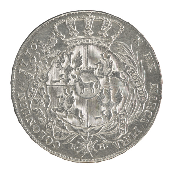 Crown thaler by Efraim Brenn (fl. 1774–1792), 1776. Obverse: Head of Stanislaw August Poniatowski