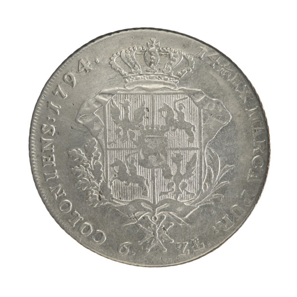 Crown thaler, Stanislaw August Poniatowski (King of Poland; 1732–1798). Obverse: Head of Stanislaw