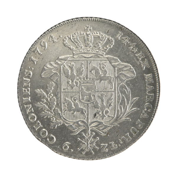 Crown thaler, Stanislaw August Poniatowski (King of Poland; 1732–1798). Obverse: Head of Stanislaw