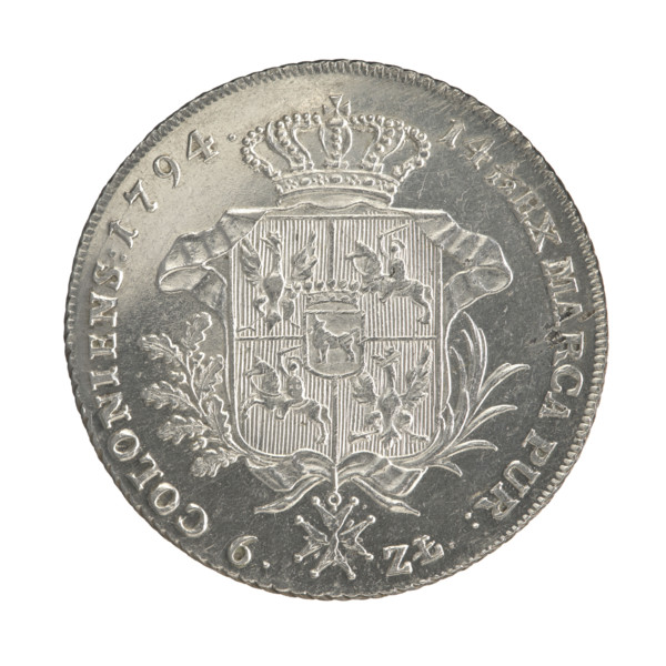 Crown thaler, Stanislaw August Poniatowski (King of Poland; 1732–1798). Obverse: Head of Stanislaw