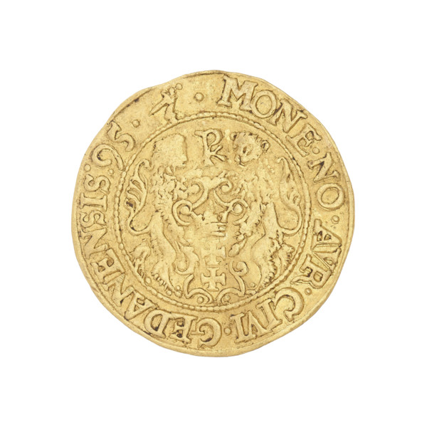 Gdansk ducat by Filip Klüwer (fl. 1588–1601), 1595. Obverse: Bust of King Sigismund III Vasa