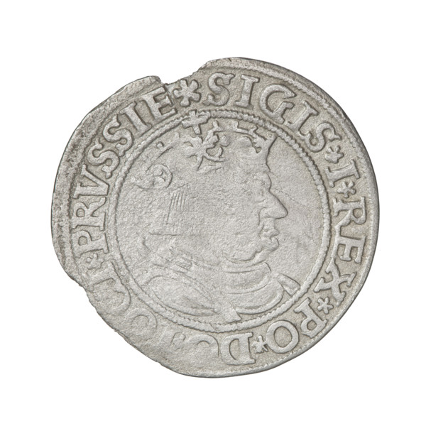 Prussian grosz, Sigismund I the Old (King of Poland; 1506–1548); silver coin, 1534. Obverse:
