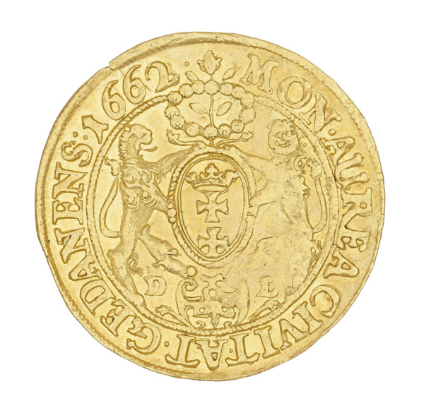 Gdansk ducat, John II Casimir Vasa (King of Poland; 1648–1668), maker: Daniel Lesse (1656–1685).