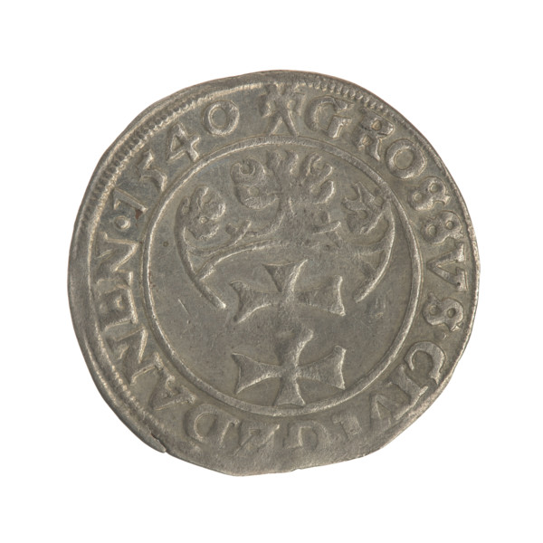 Gdansk grosz, Sigismund I the Old (King of Poland; 1506–1548). Polish coin, Jagiellon dynasty.