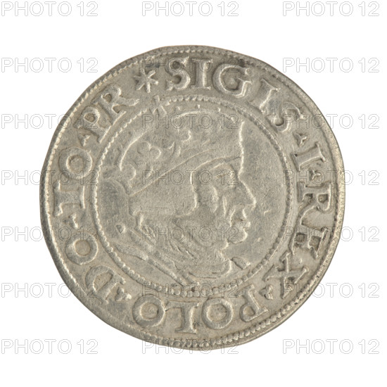 Gdansk grosz, Sigismund I the Old (King of Poland; 1506–1548). Polish coin (1548). Obverse: Crowned