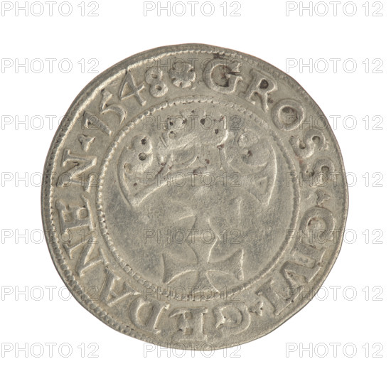Gdansk grosz, Sigismund I the Old (King of Poland; reign 1506–1548). Silver coin (1548). Obverse: