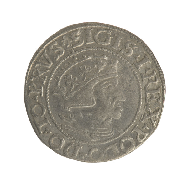 Gdansk grosz, Sigismund I the Old (King of Poland; 1506–1548). Polish coin (1548). Obverse: Crowned
