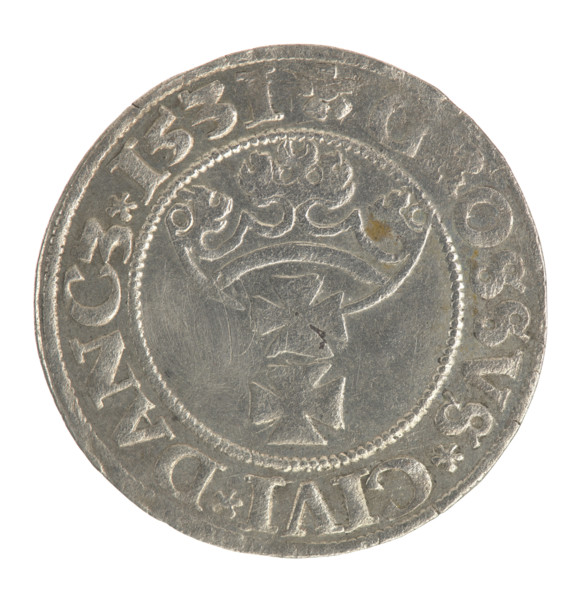 Gdansk grosz, Sigismund I the Old (King of Poland; 1506–1548). Polish coin of the Jagiellon dynasty