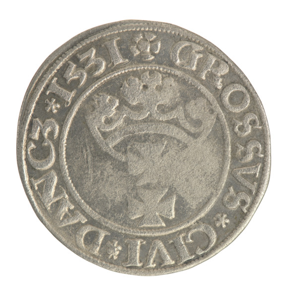 Gdansk grosz, Sigismund I the Old (King of Poland; 1506–1548). Polish coin, Jagiellon dynasty.