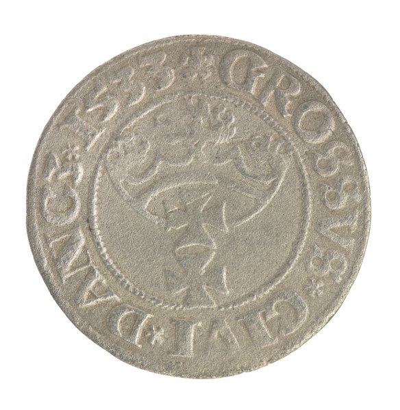 Gdansk grosz, Sigismund I the Old (King of Poland; 1506–1548). Polish coin, Jagiellon dynasty.
