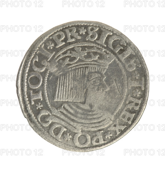 Gdansk grosz, Sigismund I the Old (King of Poland; 1506–1548). Polish coin (1534). Obverse: Crowned