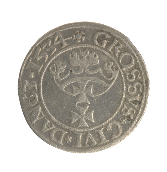 Gdansk grosz, Sigismund I the Old (King of Poland; 1506–1548). Obv.: Crowned male bust in profile