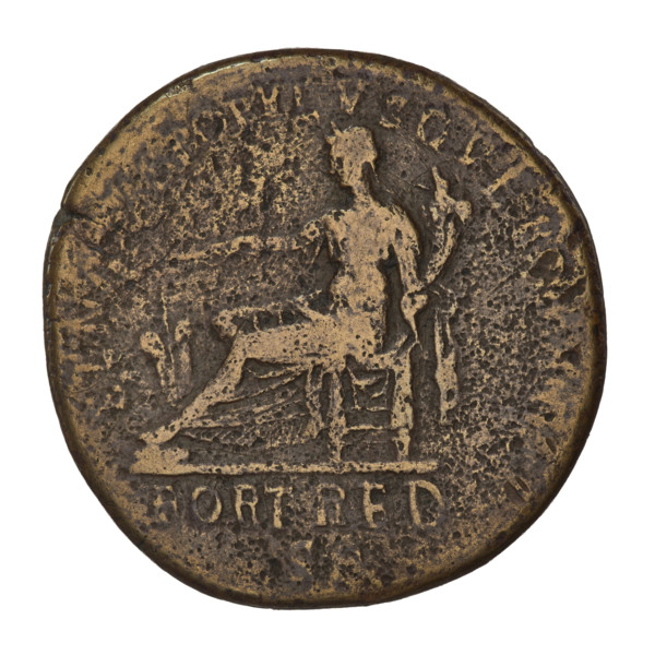 sestertius, Trajan (53–117; Roman emperor 98–117); 115–116; Roman Empire; Rome. Obverse: head of