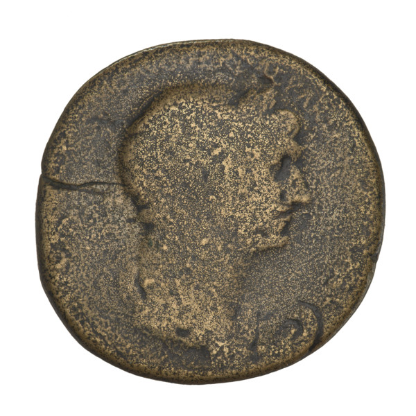 Sestertius of Trajan (53–117; Roman emperor 98–117). Obverse: bust of Trajan with laurel wreath