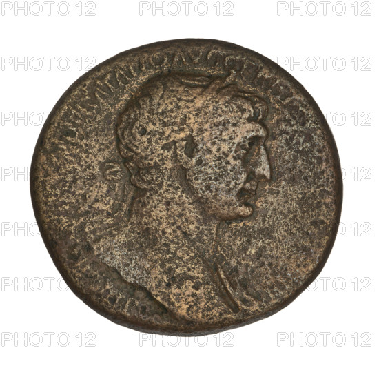 Sestertius of Trajan (53–117; Roman emperor 98–117). Obverse: head of Trajan in laurel wreath