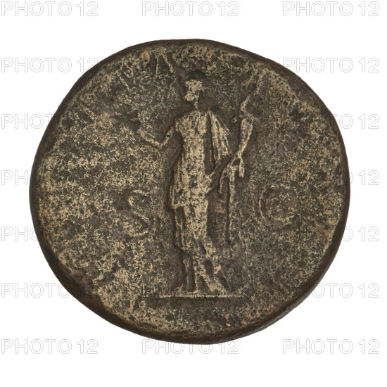 Sestertius, Trajan (53–117; Roman emperor 98–117). Obverse: head of Trajan in laurel wreath facing