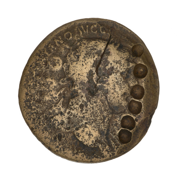 Sestertius of Trajan (r. 98–117). Obverse: head of Trajan in laurel wreath facing right; rim