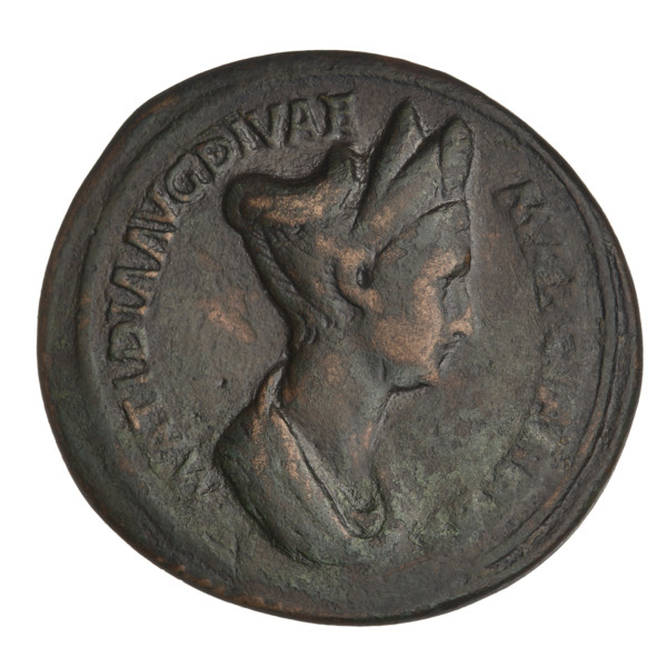 Sestertius, Trajan (53–117; Roman emperor 98–117). Obverse: bust of Matidia the Elder (Trajan's