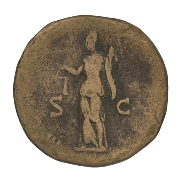 sestertius, Hadrian (76–138; Roman emperor 117–138); bronze coin (119–122, Rome). Obverse: Bust of