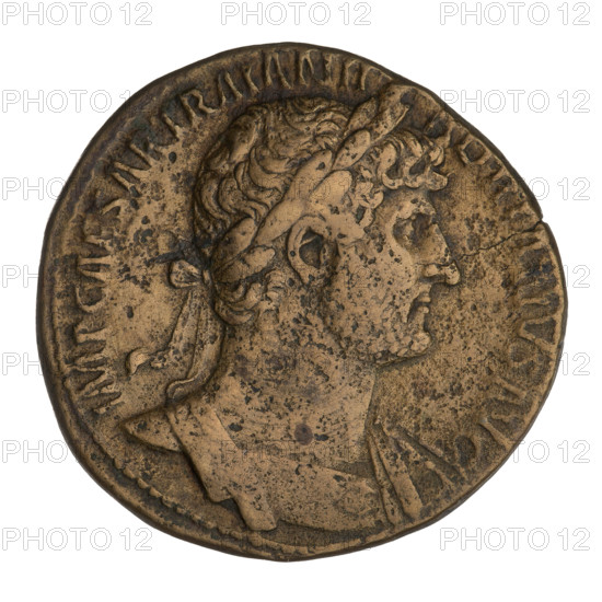 sestertius, Hadrian (76–138; Roman emperor 117–138); Ceres (mythology); branches; busts; laurel