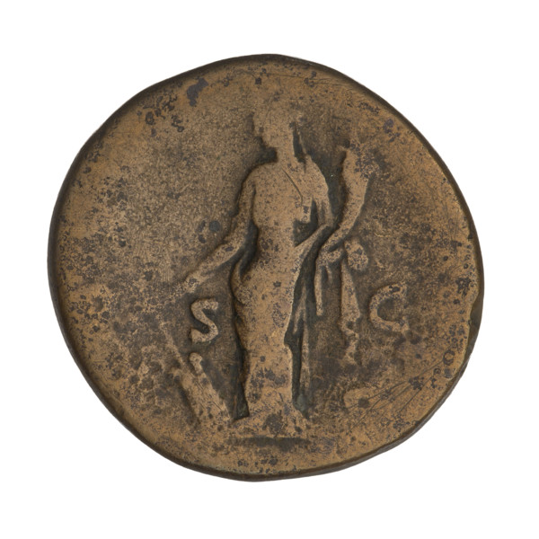 Sestertius of Hadrian (76–138; Roman emperor 117–138). Obverse: bust of Hadrian with laurel wreath