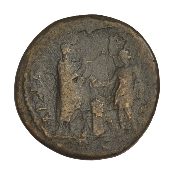Sestertius, Hadrian (76–138; Roman Emperor 117–138). Obverse: bust of Hadrian facing right in