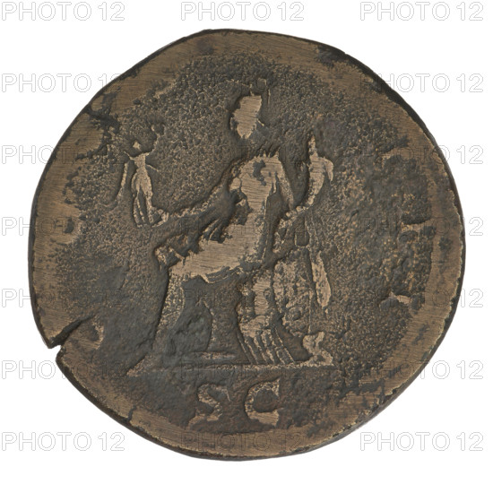 Sestertius of Hadrian (76–138; Roman emperor 117–138). Obverse: head of Hadrian with laurel wreath