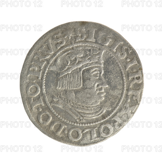 Gdansk grosz, Sigismund I the Old (King of Poland; 1506–1548). Silver coin, 1535. Obverse: Crowned