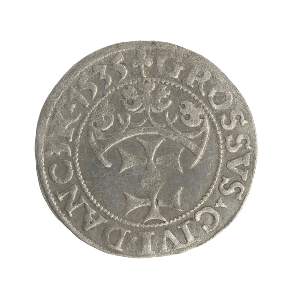 Gdansk grosz, Sigismund I the Old (King of Poland; 1506–1548). Polish coin, Jagiellon dynasty.