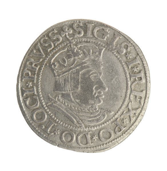 Gdansk grosz, Sigismund I the Old (King of Poland; 1506–1548). Silver coin (grosz), 1535. Obverse: