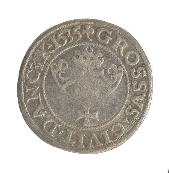 Gdansk grosz, Sigismund I the Old (King of Poland; 1506–1548). Polish coin, Jagiellon dynasty.