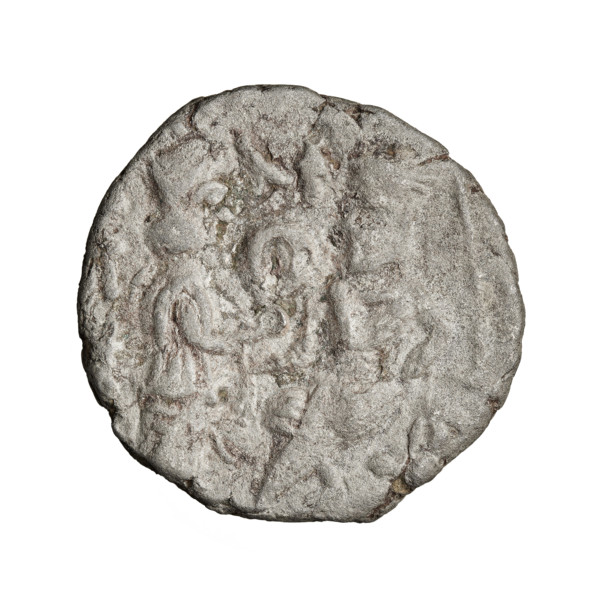 Tetradrachm of Vologases V (191–208). Obverse: bust of Vologases V wearing a tiara, facing left.