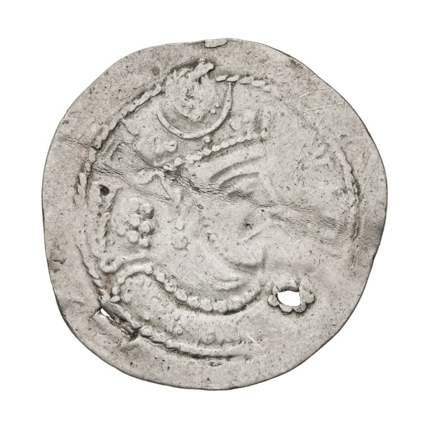 Drachma of Bahram V (ruler of Persia, 420–438). Obverse: bust of Bahram V facing right, wearing a