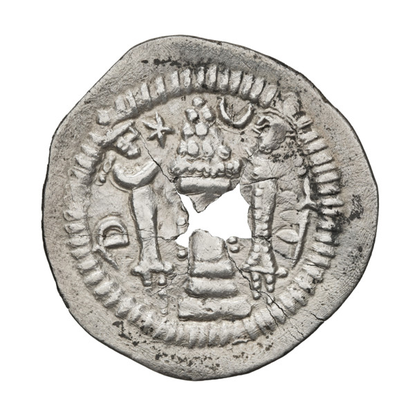 drachma, Peroz I (ruler of Persia; 459–484), busts, crowns, crescents, altars, moons, wings, Iran,