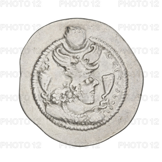 Drachma of Peroz I (ruler of Persia; 459–484). Obverse: bust of Peroz I facing right, wearing a