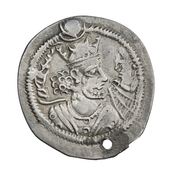 Drachma of Balashi (484–488). Obverse: bust of Balashi facing right; he wears a crown with a
