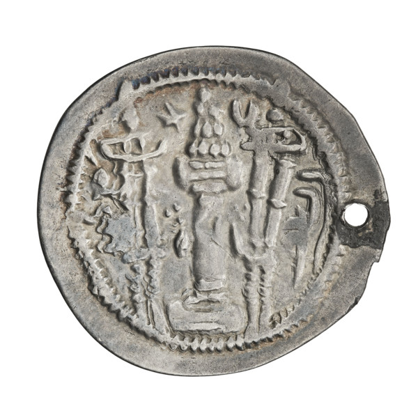Drachma of Balashi (484–488). Obverse: bust of Balashi facing right wearing a crown with a crescent