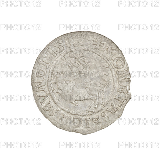 Lithuanian half-grosz, Sigismund I the Old (King of Poland; 1506–1548). Obverse: Pogon (Lithuanian