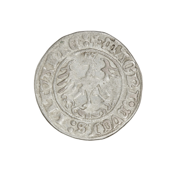 Lithuanian half-grosz, Sigismund I the Old (King of Poland; reign 1506–1548). Obverse: Pogon