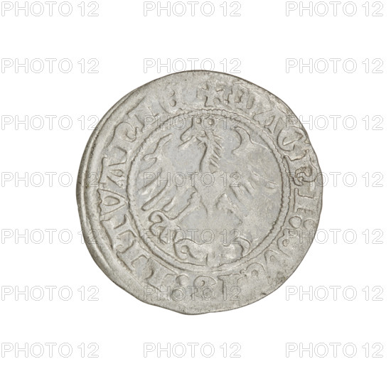 Lithuanian half-grosz, Sigismund I the Old (king of Poland; 1506–1548). Obverse: Pogon turned left;
