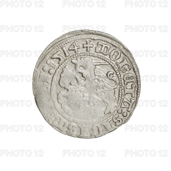 Lithuanian half-grosz, Sigismund I the Old (King of Poland; 1506–1548). Obverse: Pogon (Lithuanian