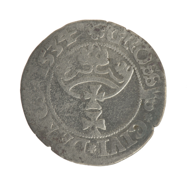 Gdansk grosz, Sigismund I the Old (King of Poland; 1506–1548). Silver coin (grosz). Obverse: