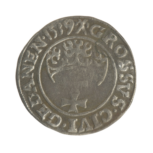 Gdansk grosz, Sigismund I the Old (King of Poland; 1506–1548). Polish coin, Jagiellon dynasty.