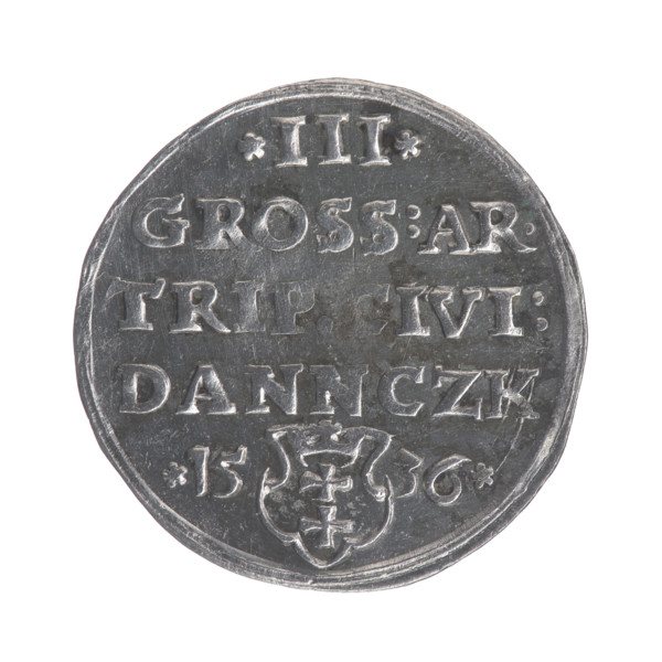 Gdansk trojak, Sigismund I the Old (King of Poland; 1506–1548). Obverse: Crowned male bust in