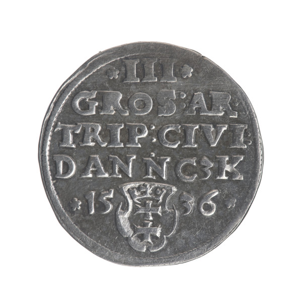 Gdansk trojak, Sigismund I the Old (King of Poland; 1506–1548). Polish coin — obverse: crowned male