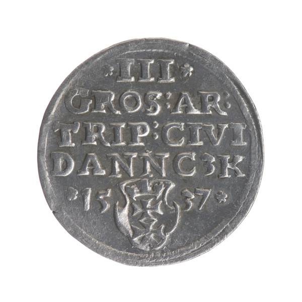 Gdansk trojak, Sigismund I the Old (King of Poland; 1506–1548). Polish coin (trojak), 1537.