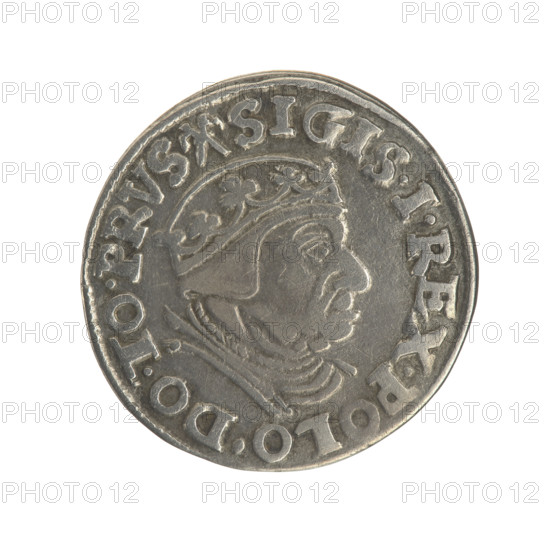 Gdansk trojak, Sigismund I the Old (King of Poland; 1506–1548). Polish coin, 1538. Obverse: Crowned