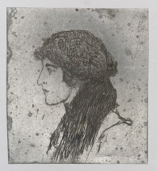 Portrait of a woman in profile; verso: Church with a brick tower. Feliks Jablczynski (1865–1928),