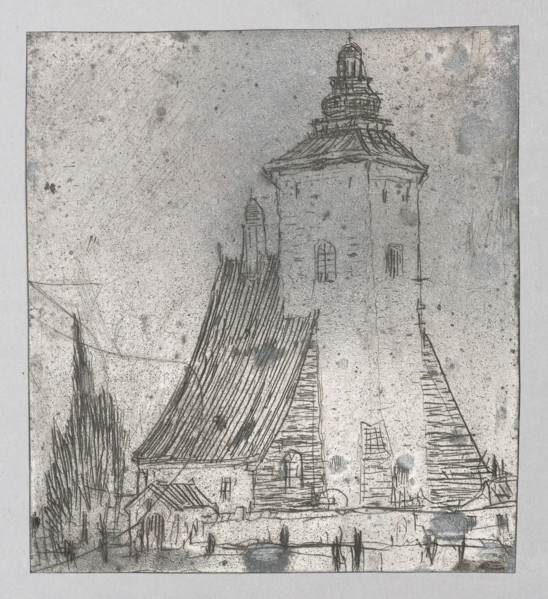 Portrait of a woman in profile; verso: Church with a brick tower. Feliks Jablczynski (1865–1928),